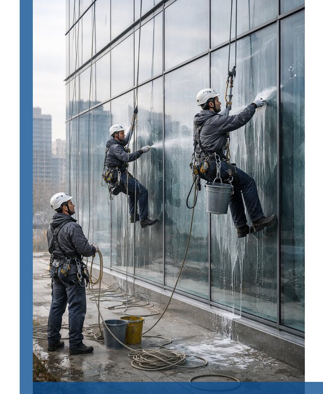 Промышленная мойка панорамных окон на высоте в Нижнеудинске