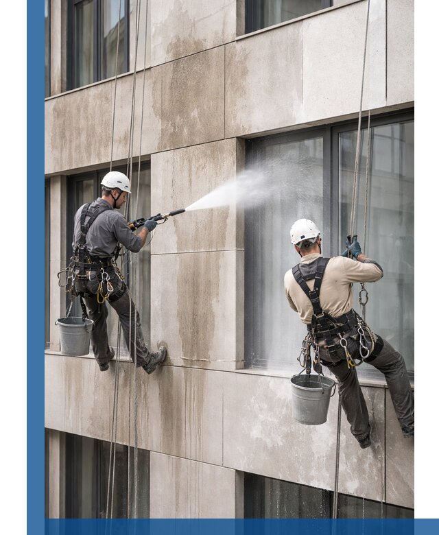 Послестроительная мойка фасада промышленным альпинизмом в Нижнеудинске