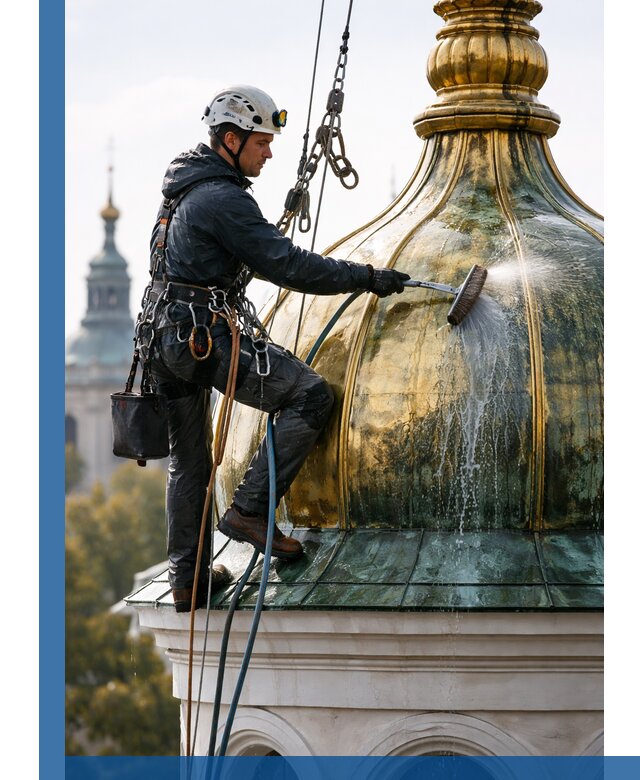 Профессиональная мойка куполов и шпилей высотными альпинистами в Нижнеудинске