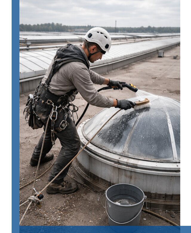 Мойка зенитных фонарей на кровле для промышленных объектов в Нижнеудинске