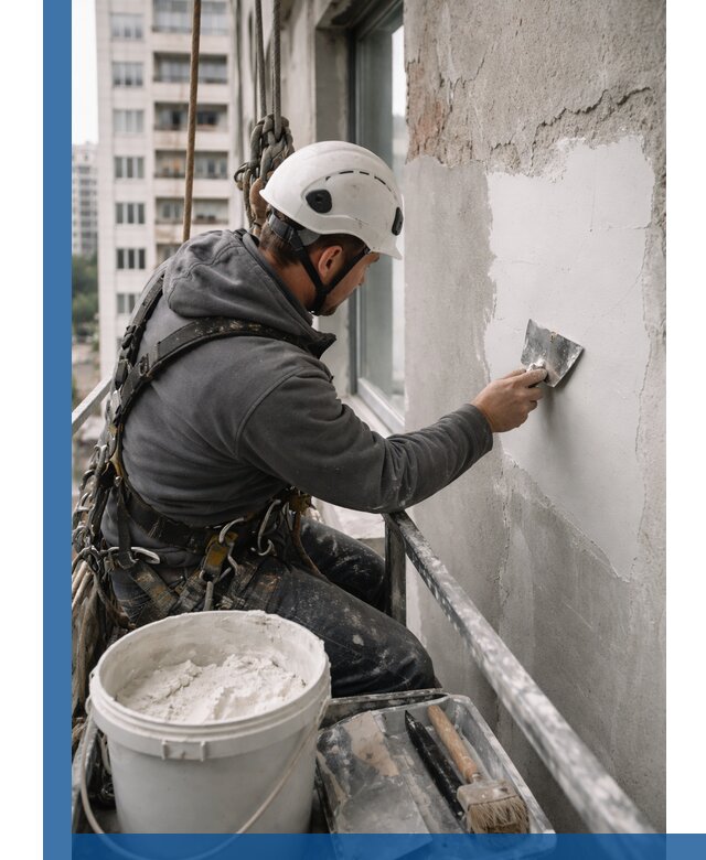 Шпаклевка фасадов на высоте с промальпинистами в Нижнеудинске