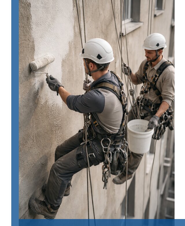 Грунтовка фасада на высоте в Нижнеудинске промышленными альпинистами