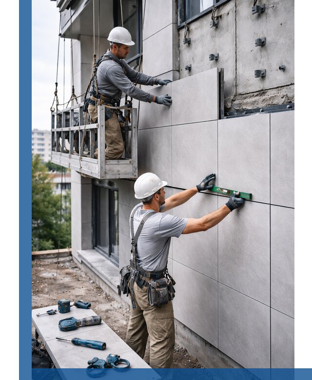 Монтаж керамогранита на фасад в Нижнеудинске под ключ с гарантией качества