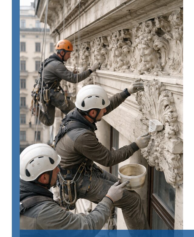 Реставрация фасадной лепнины с высотными работами в Нижнеудинске