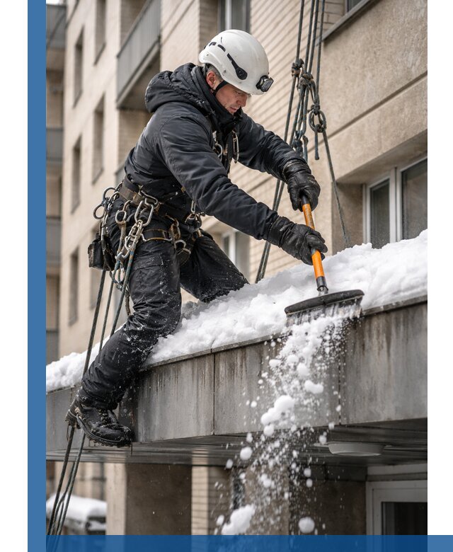 Очистка козырьков от снега в Нижнеудинске круглогодично безопасно