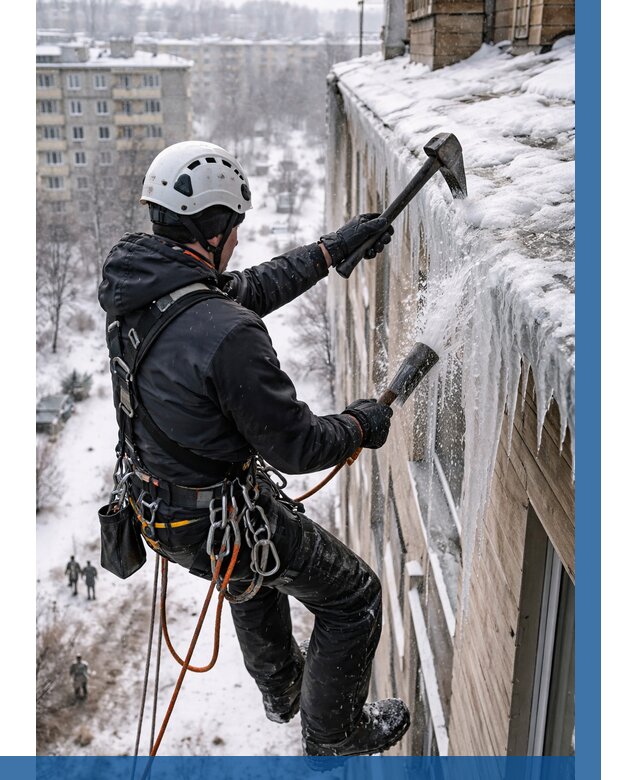 Сбивание сосулек с крыши в Нижнеудинске по цене от 4577 р. | ВЫСОТНИК-Нжк