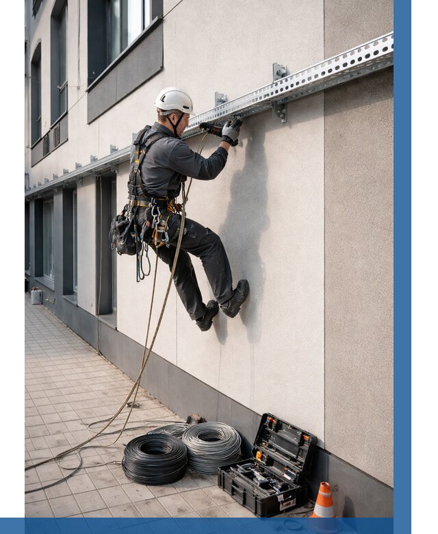 Монтаж кабельных лотков на фасаде в Нижнеудинске от 1221 р. | ВЫСОТНИК-Нжк