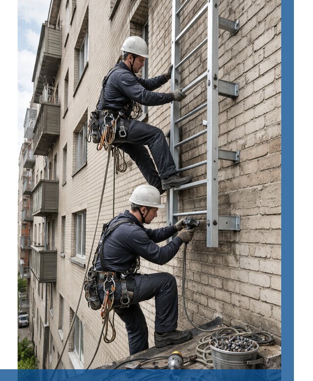 Монтаж пожарной лестницы в Нижнеудинске от 25428 р заказать у ВЫСОТНИК-Нжк