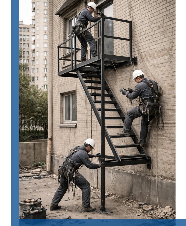 Монтаж пожарной лестницы в Нижнеудинске, установка и крепление