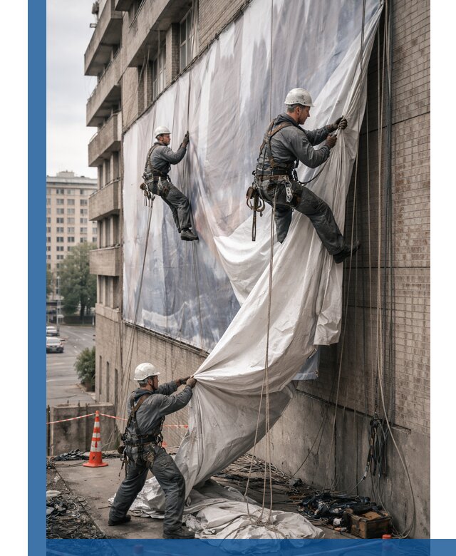 Демонтаж баннеров с фасада в Нижнеудинске оперативно и безопасно