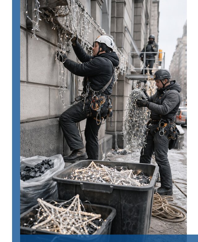 Демонтаж новогоднего оформления и гирлянд в Нижнеудинске