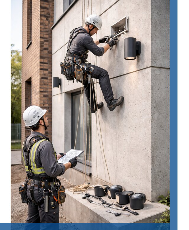 Монтаж фасадного освещения в Нижнеудинске от 2543 р. | ВЫСОТНИК-Нжк