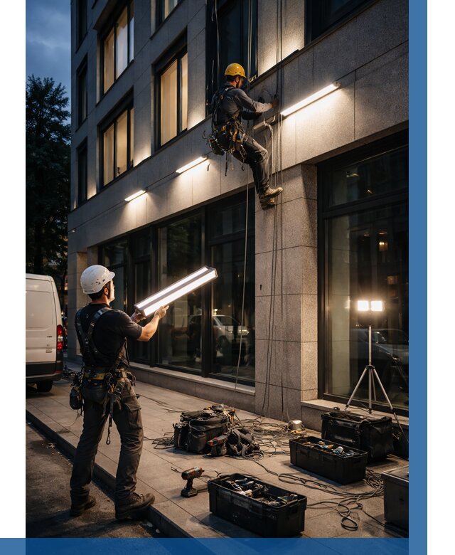 Монтаж архитектурной подсветки здания в Нижнеудинске от 2543 р.|ВЫСОТНИК-Нжк