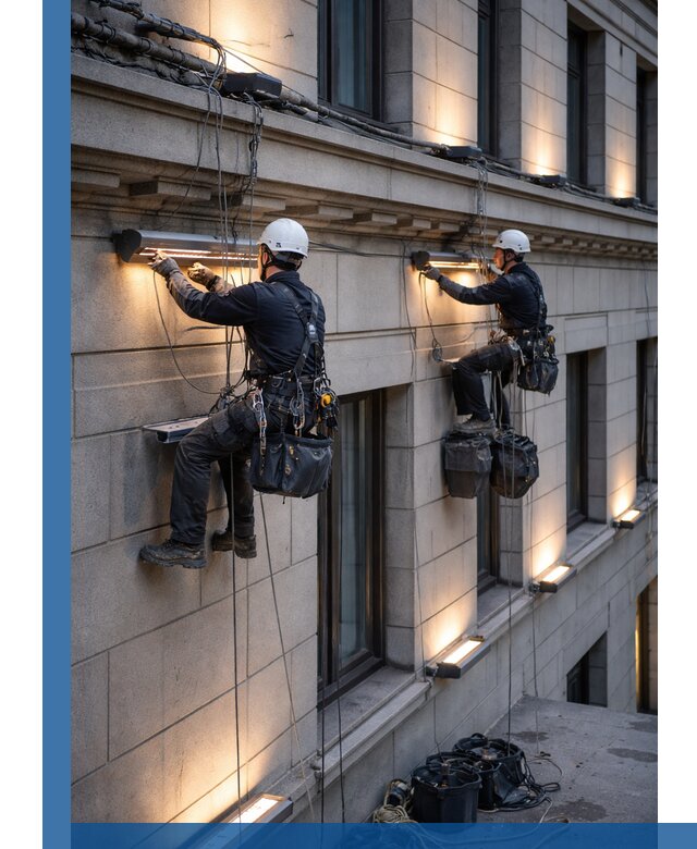 Монтаж архитектурной подсветки фасадов зданий в Нижнеудинске