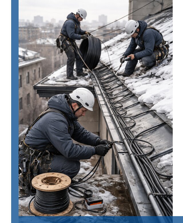 Монтаж греющего кабеля на кровле в Нижнеудинске под ключ