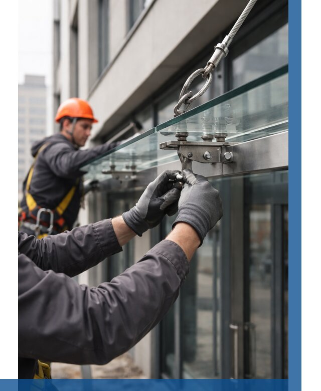 Монтаж стеклянных козырьков в Нижнеудинске от 8645 р. | ВЫСОТНИК-Нжк