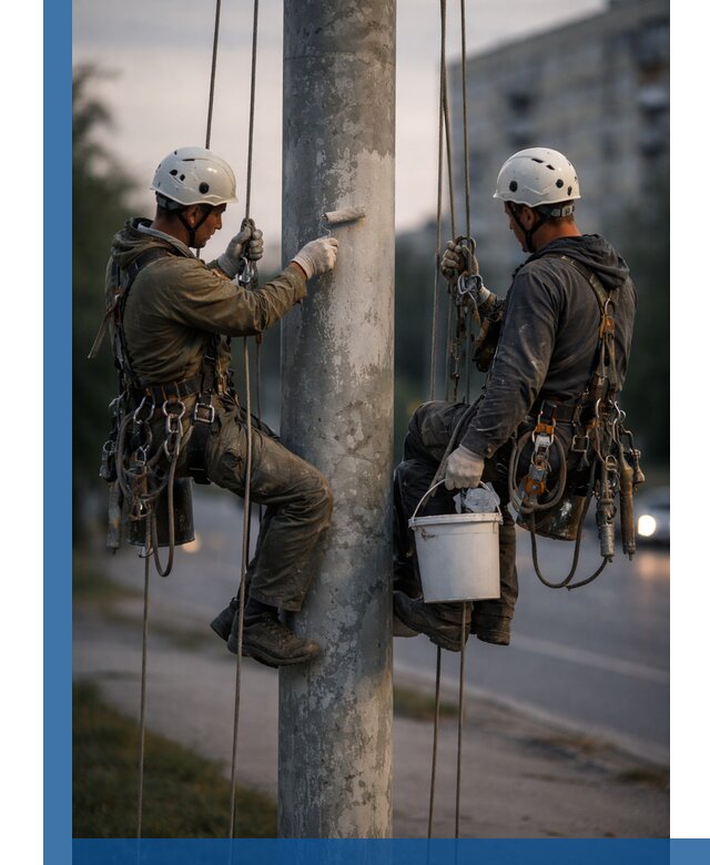 Покраска опор освещения и антикоррозийная защита в Нижнеудинске