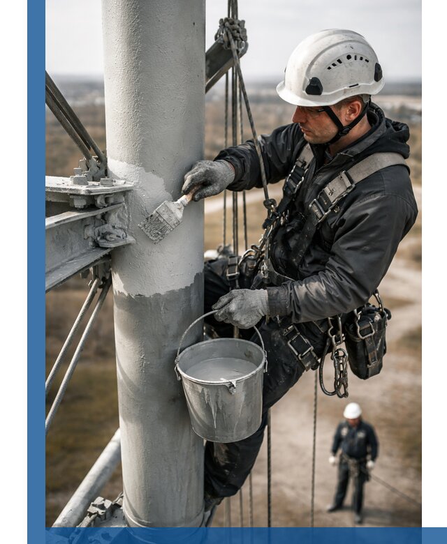 Покраска мачт связи в Нижнеудинске промышленными альпинистами